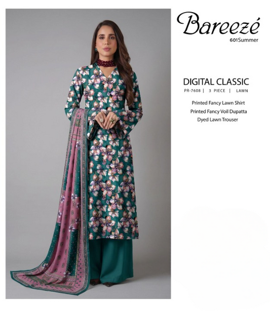 Elegant Floral 3-Piece Lawn Suit