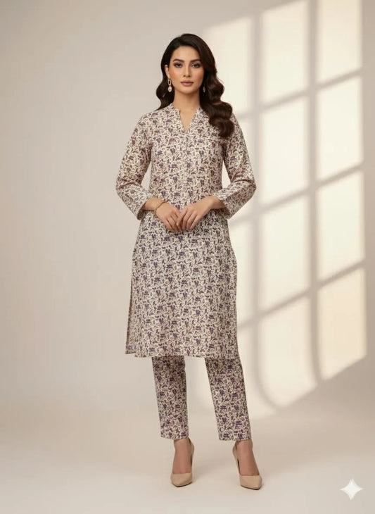 2-Piece Katan Silk Printed Suit
