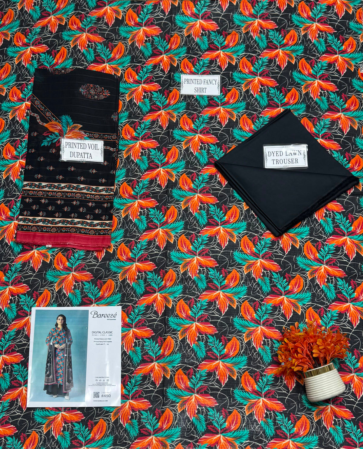 Black Bloom 3PC Lawn Suit