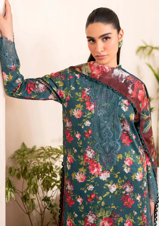 Luxury Emerald Green Floral Printed 3-Piece Lawn Suit