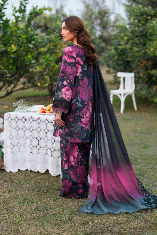 Luxury Black Floral Printed 3-Piece Lawn Suit