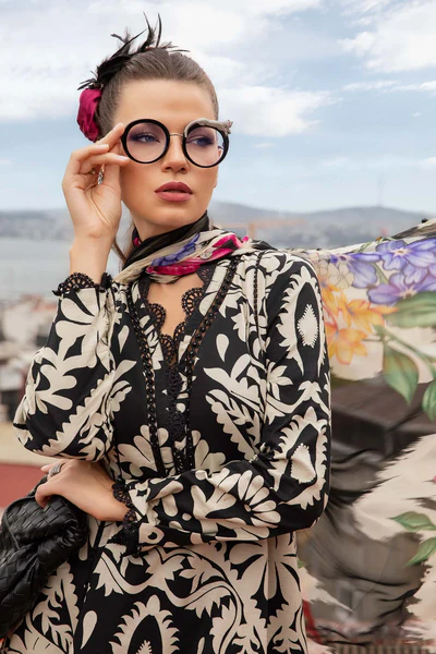 Luxury Black & Beige Botanical Printed 3-Piece Lawn Suit