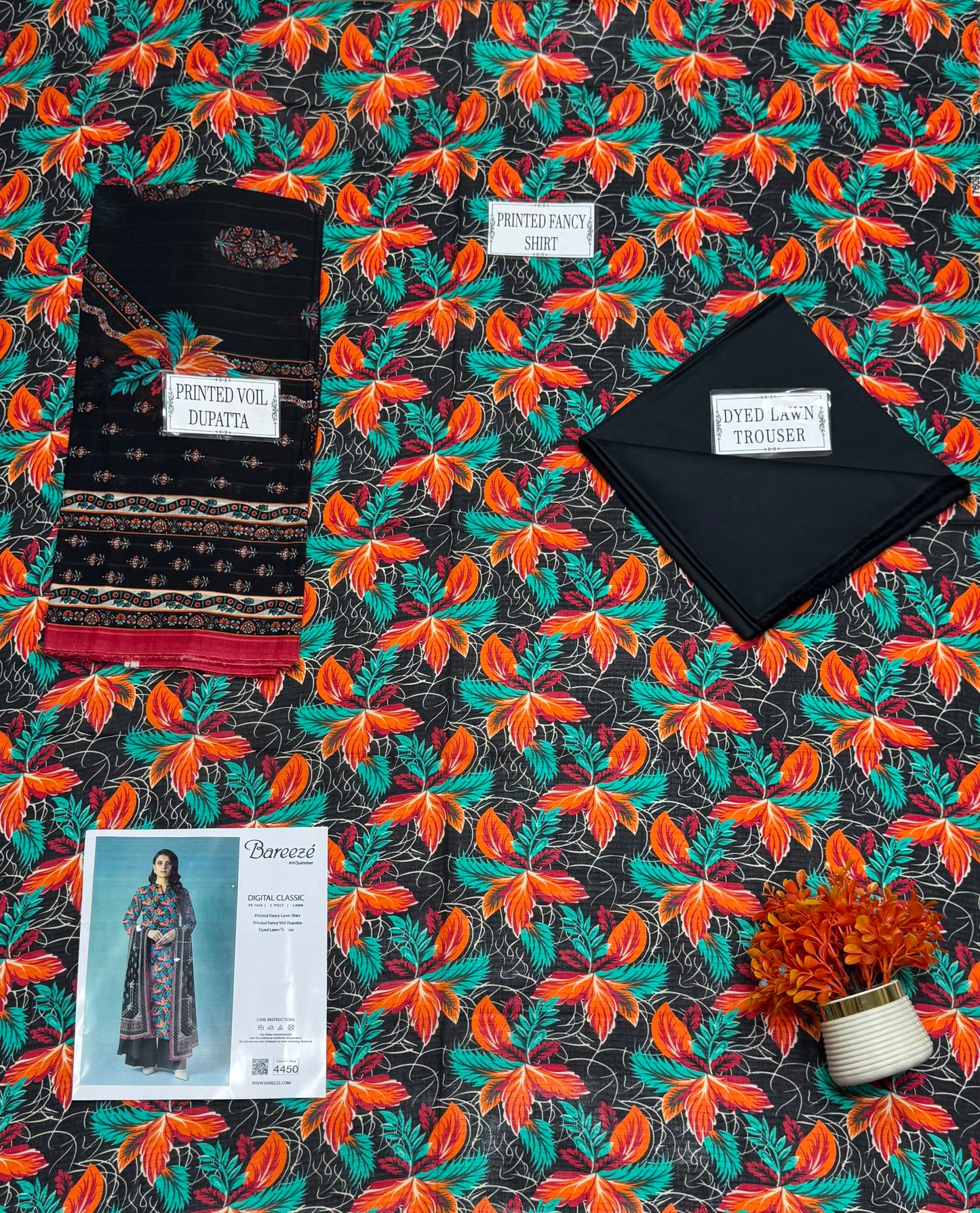 Black Bloom 3PC Lawn Suit