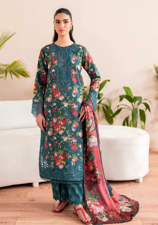 Luxury Emerald Green Floral Printed 3-Piece Lawn Suit