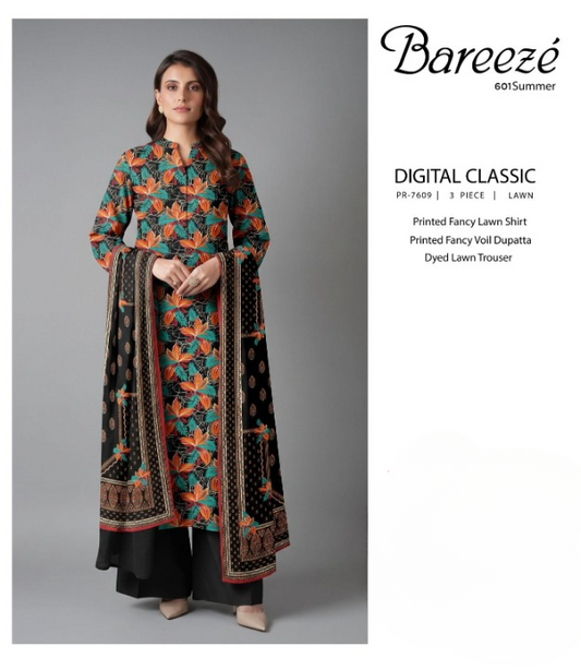 Black Bloom 3PC Lawn Suit