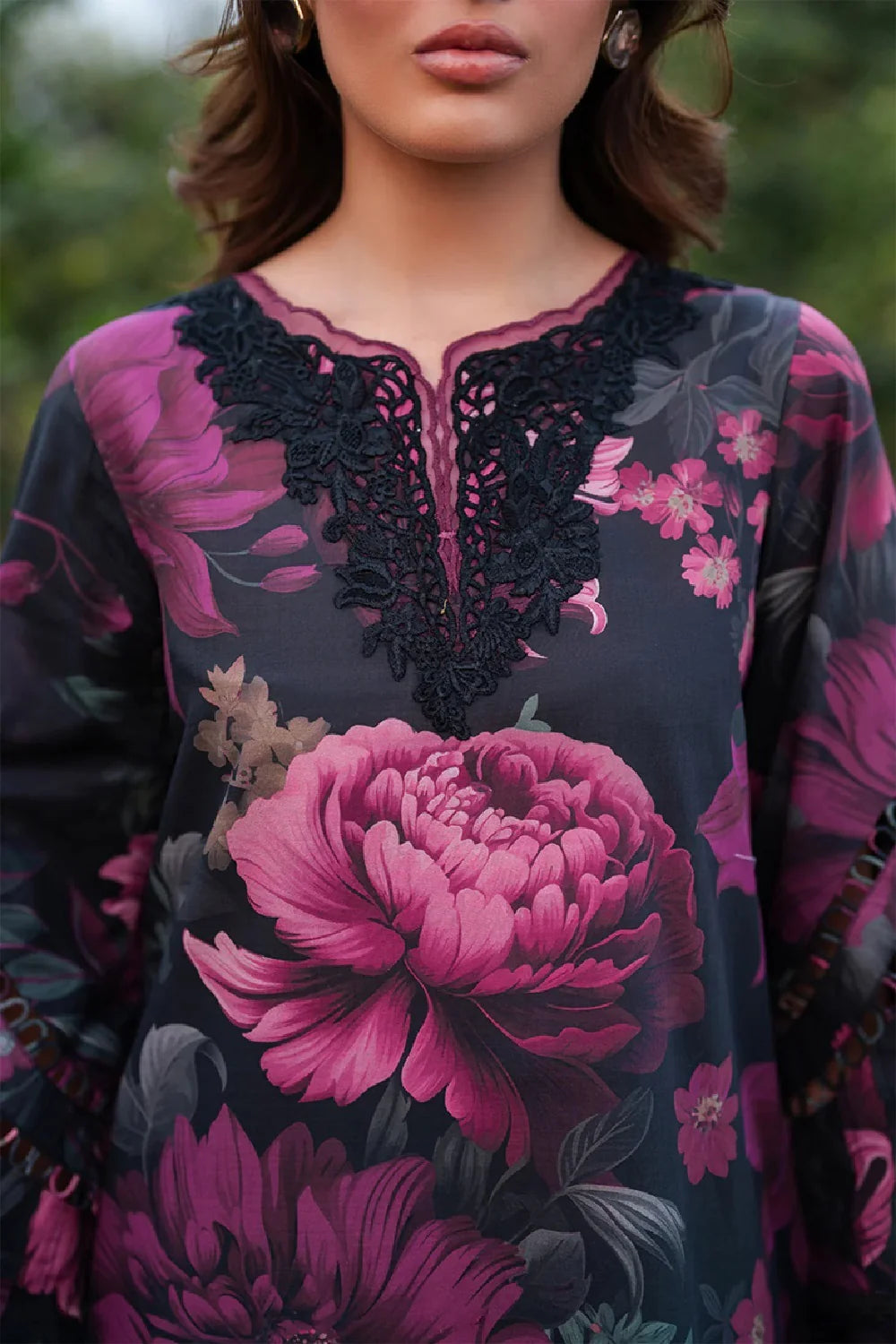 Luxury Black Floral Printed 3-Piece Lawn Suit